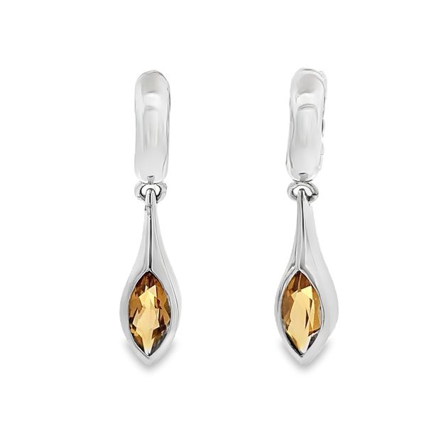 2.CTW  COGNAC QUARTZ BEZEL SET MARQUIS DROP EARRINGS Lester Martin Dresher, PA