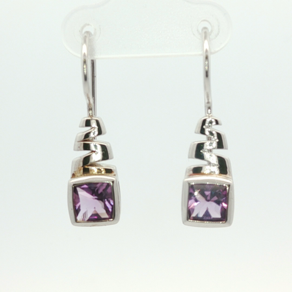 2.10CTW AMETHYST BEZEL SET EARRINGS WITH A ZIG-ZAG TOP IN STERLING SILVER Lester Martin Dresher, PA