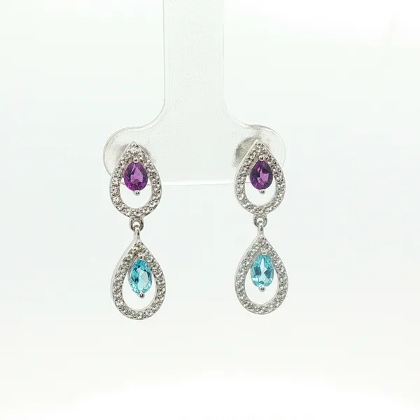 0.24CTW AMETHYST AND 0.4CTW BLUE TOPAZ  EARRINGS WITH  0.30CTW WHITE TOPAZ ACCENTS Lester Martin Dresher, PA