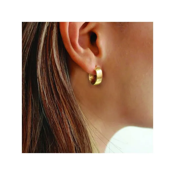 15.2X6X3MM YELLOW PLATED STERLING SILVER HOOP EARRINGS WITH A BRUSHED FINISH Image 2 Lester Martin Dresher, PA