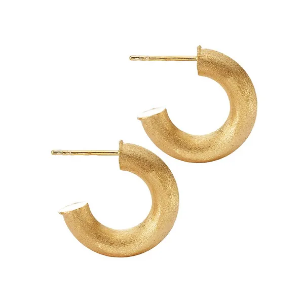 20X5MM YELLOW PLATED STERLING HOOP EARRINGS WITH A BRUSHED FINISH Image 2 Lester Martin Dresher, PA