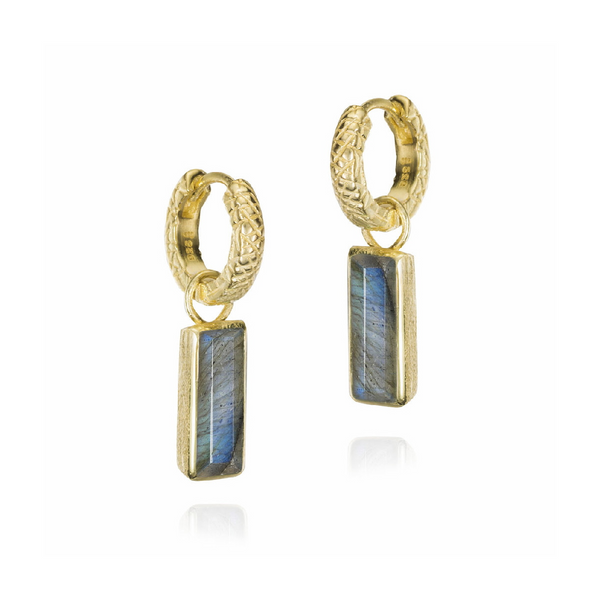 STERLING SILVER 18K YELLOW GOLD VERMEIL LABRODORITE BAR EARRINGS Lester Martin Dresher, PA