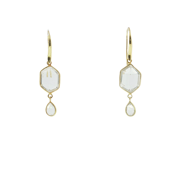 STERLING SILVER 18K YELLOW GOLD VERMEIL HANGING CRYSTAL QUARTZ EARRINGS Lester Martin Dresher, PA