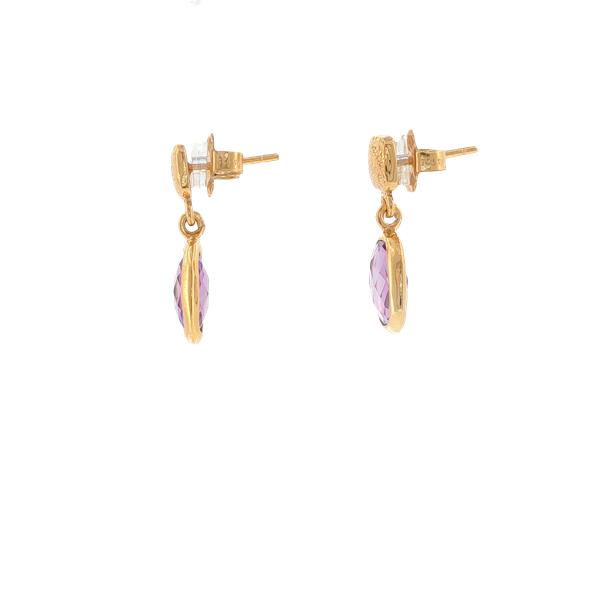 AMETHYST IN STERLING SILVER 14K YELLOW GOLD VERMEIL BEZEL SET DANGLE POST EARRINGS Image 2 Lester Martin Dresher, PA