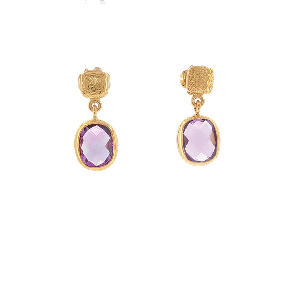 AMETHYST IN STERLING SILVER 14K YELLOW GOLD VERMEIL BEZEL SET DANGLE POST EARRINGS Lester Martin Dresher, PA