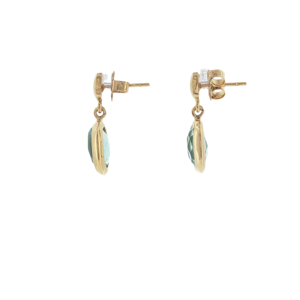 BLUE TOPAZ STERLING SILVER 14K YELLOW GOLD VERMEIL BEZEL SET DANGLE POST EARRINGS Image 2 Lester Martin Dresher, PA