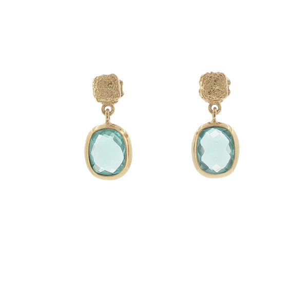 BLUE TOPAZ STERLING SILVER 14K YELLOW GOLD VERMEIL BEZEL SET DANGLE POST EARRINGS Lester Martin Dresher, PA