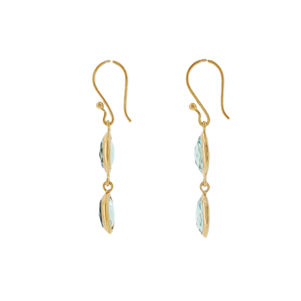 BLUE TOPAZ STERLING SILVER 14K YELLOW GOLD VERMEIL BEZEL SET  EARRINGS Image 2 Lester Martin Dresher, PA