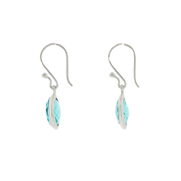 BLUE TOPAZ AND STERLING SILVER BEZEL SET DANGLE FISH HOOK EARRINGS Image 2 Lester Martin Dresher, PA