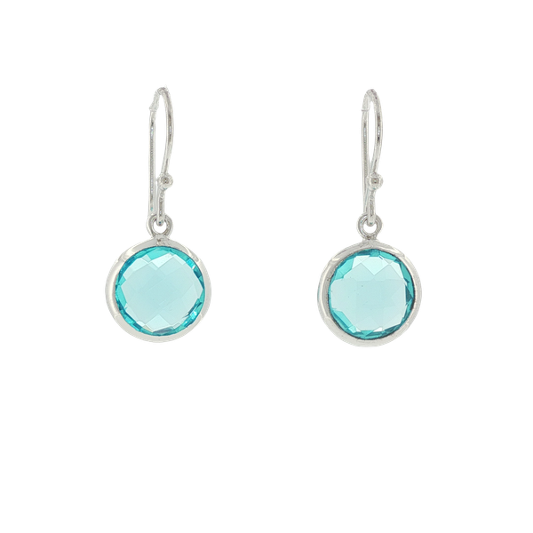 BLUE TOPAZ AND STERLING SILVER BEZEL SET DANGLE FISH HOOK EARRINGS Image 3 Lester Martin Dresher, PA