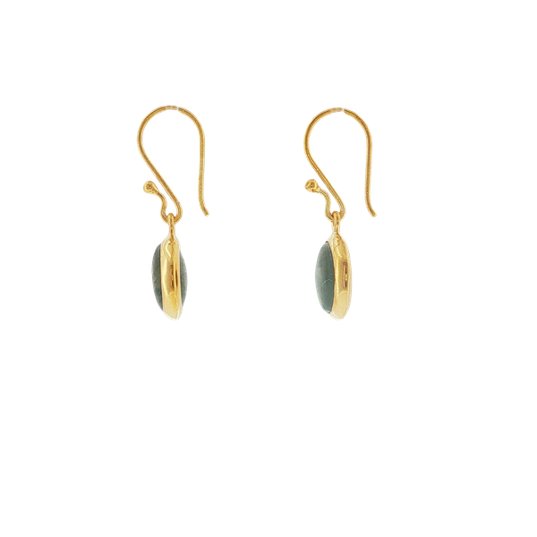 LABRODORITE AND YELLOW VERMEIL STERLING SILVER BEZEL SET DANGLE FISH HOOK EARRINGS Image 2 Lester Martin Dresher, PA