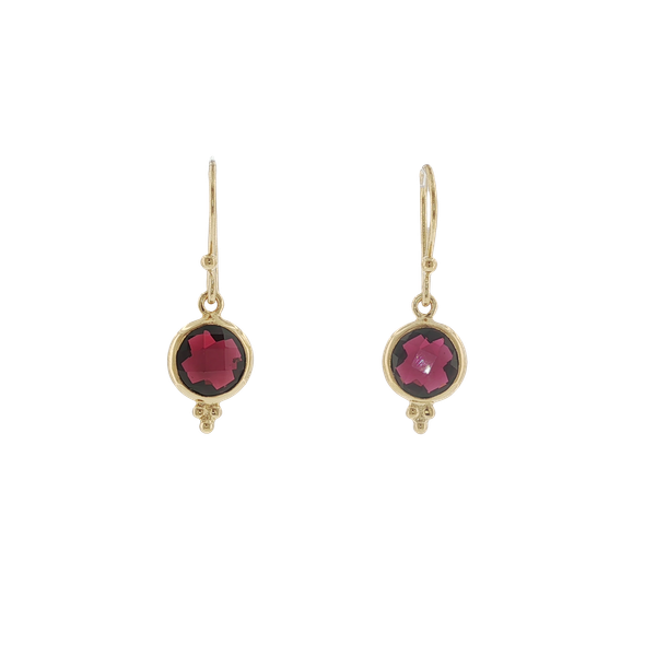 GARNET SET IN STERLING SILVER 14K GOLD VERMEIL BEZEL SET DROP FISH HOOK EARRINGS Lester Martin Dresher, PA