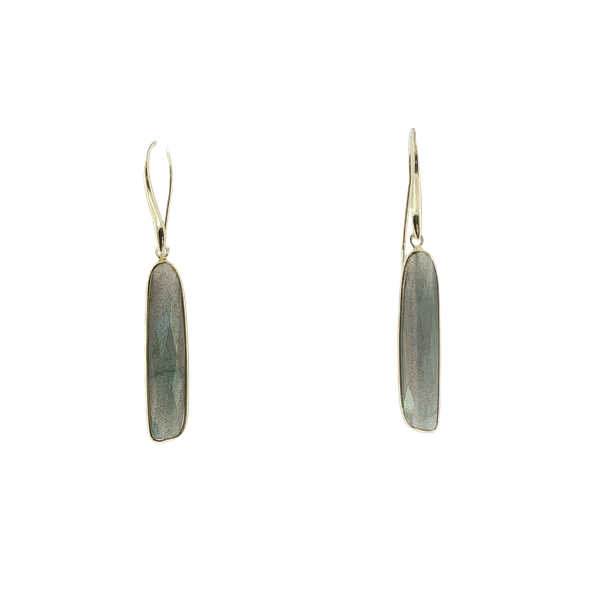 STERLING SILVER 18K YELLOW GOLD VERMEIL HANGING BLUE TOPAZ LUNA EARRINGS Lester Martin Dresher, PA