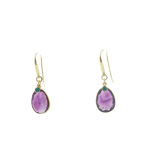 STERLING SILVER 18K YELLOW GOLD VERMEIL HANGING AMETHYST HOOK EARRINGS Image 2 Lester Martin Dresher, PA