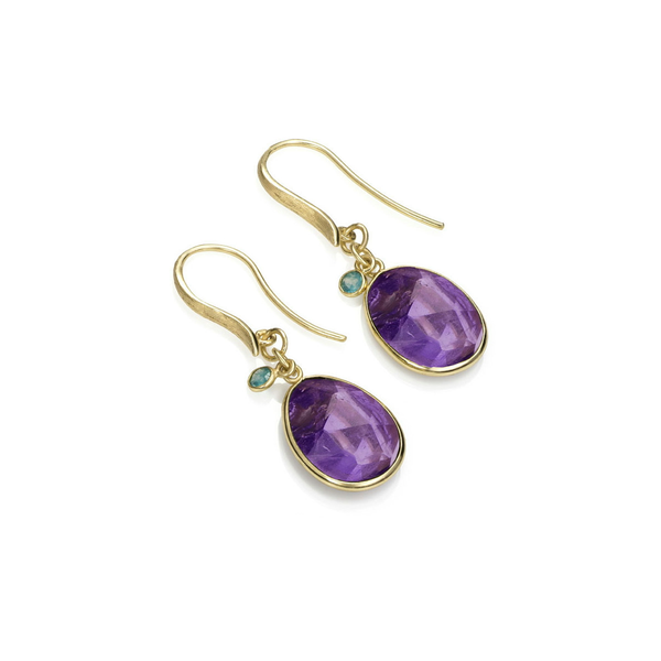 STERLING SILVER 18K YELLOW GOLD VERMEIL HANGING AMETHYST HOOK EARRINGS Lester Martin Dresher, PA