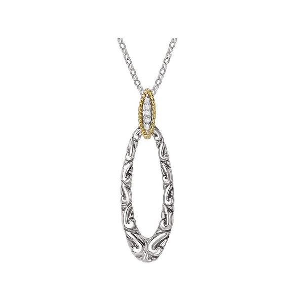 STERLING SILVER 18K YELLOW GOLD OPEN OVAL SWIRL PENDANT WITH 0.03CTW DIAMOND ACCENTS Lester Martin Dresher, PA