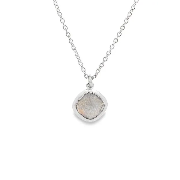 LABRADORITE AND STERLING SILVER SQUARE BEZEL SET PENDAN