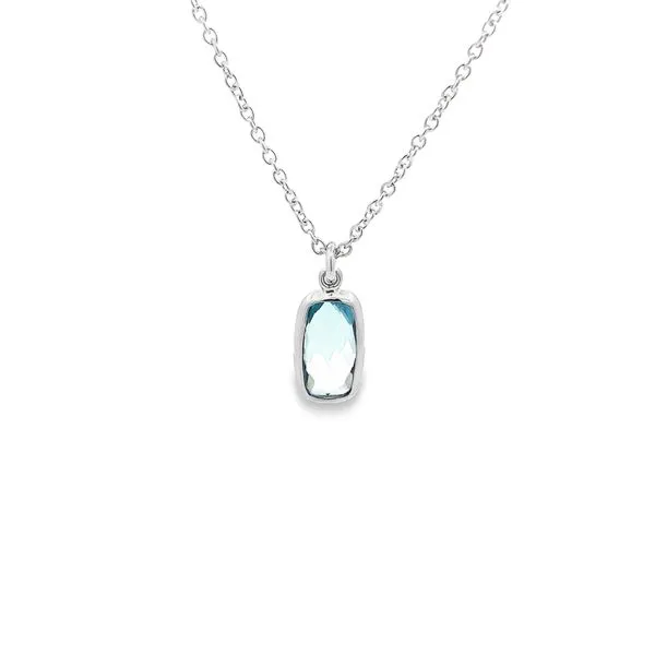 BLUE TOPAZ STERLING SILVER RECTANGULAR BEZEL SET PENDANT