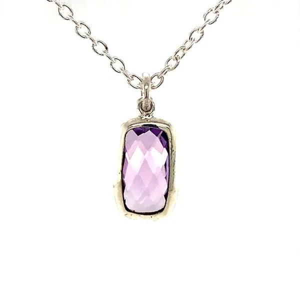 STERLING & AMETHYST RECTANGULAR CHECKERBOARD CUT BEZEL SE...
