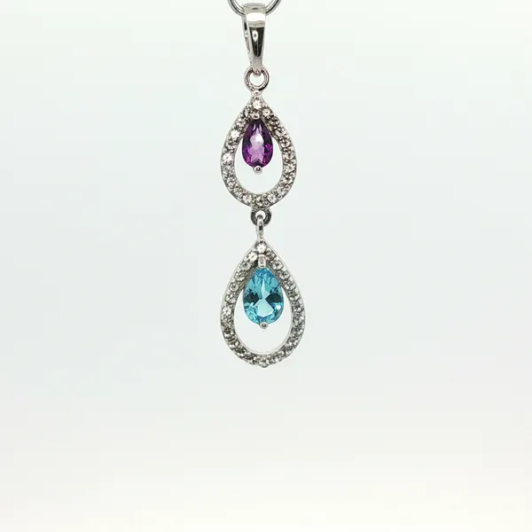0.16CT AMETHYST AND 0.44CT BLUE TOPAZ PENDANT WITH 0.18CT TW WHITE TOPAZ ACCENTS Lester Martin Dresher, PA