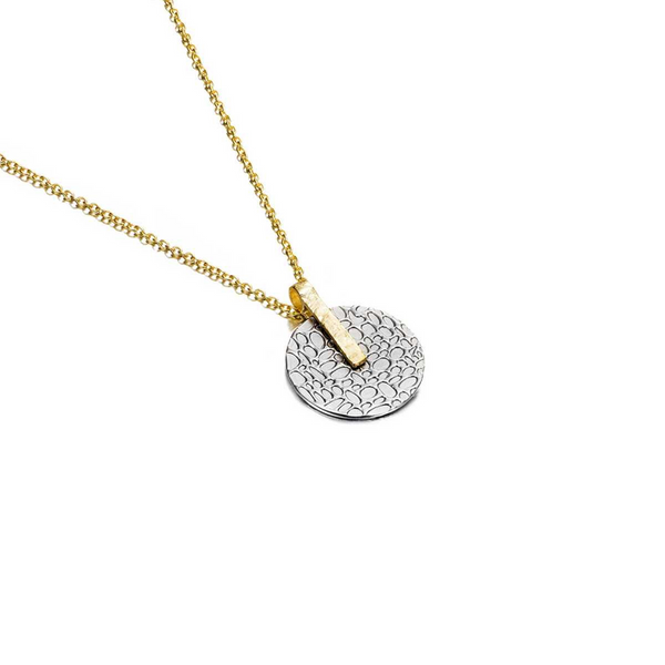 STERLING SILVER 18K YELLOW GOLD VERMEIL DISC PENDANT-CHAIN SOLD SEPERATELY Lester Martin Dresher, PA