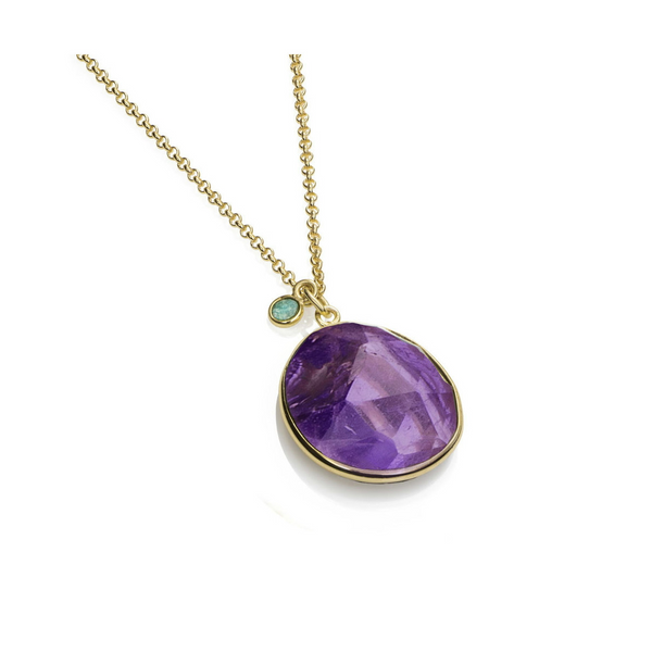 STERLING SILVER 18K YELLOW GOLD VERMEIL AMETHYST AND APATITE PENDANT Lester Martin Dresher, PA
