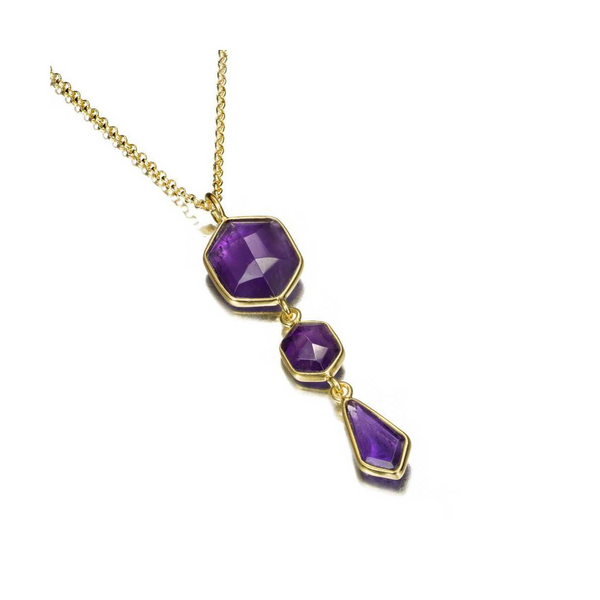 STERLING SILVER 18K YELLOW GOLD VERMEIL MULTI STONE AMETHYST PENDANT Lester Martin Dresher, PA