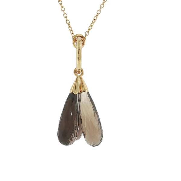 TRIPLE TEARDROP SMOKEY QUARTZ PENDANT SET IN STERLING SILVER 14K YELLOW GOLD VERMEIL Lester Martin Dresher, PA