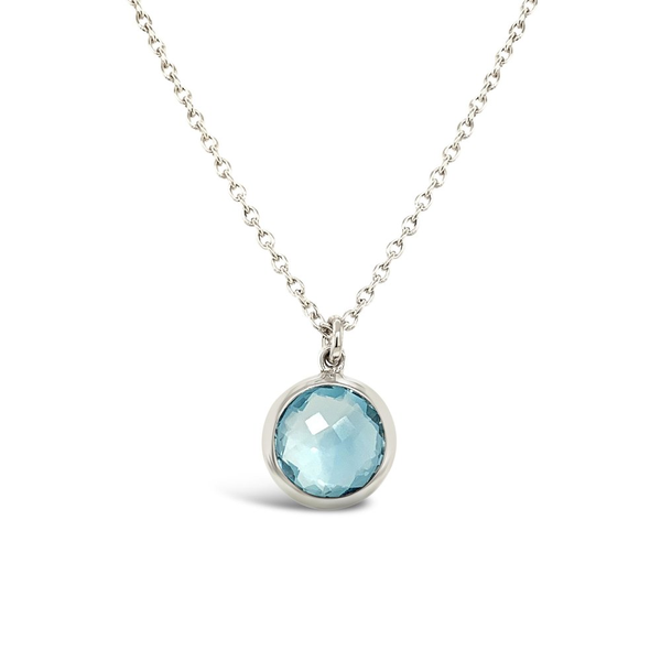 BLUE TOPAZ BEZEL SET PENDANT IN STERLING SILVER Lester Martin Dresher, PA