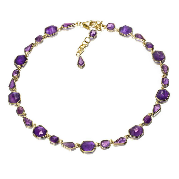 STERLING SILVER 18K YELLOW GOLD MULTI-SHAPED AMETHYST NECKLACE Lester Martin Dresher, PA