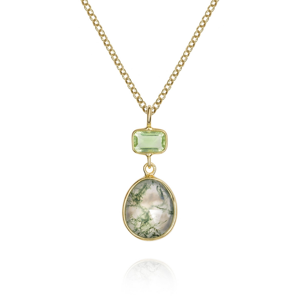 STERLING SILVER 18K YELLOW GOLD VERMEIL GEOMETRIC MOSS APATITE,AND PRESIOLITE PENDANT Image 3 Lester Martin Dresher, PA