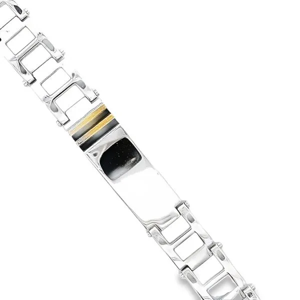 STERLING SILVER, 14K YELLOW GOLD AND BLACK ENAMEL ENGRAVEABLE  ID BRACELET Image 2 Lester Martin Dresher, PA