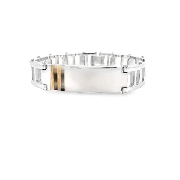 STERLING SILVER, 14K YELLOW GOLD AND BLACK ENAMEL ENGRAVEABLE  ID BRACELET Lester Martin Dresher, PA