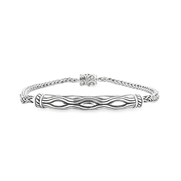 STERLING SILVER TEXURED BAR CHAIN BRACELET