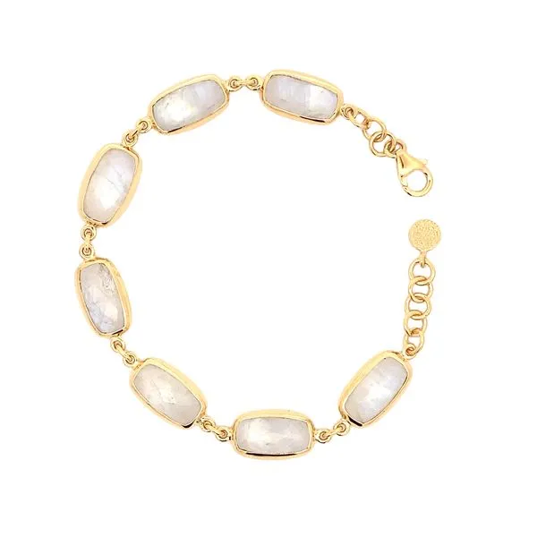 RAINBOW MOONSTONE AND STERLING SILVER YELLOW VERMEIL BRACELET Image 2 Lester Martin Dresher, PA