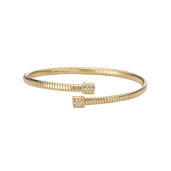 TEXTURED ITALIAN YELLOW GOLD PLATED STERLING SILVER BYPASS BRACELET WITH CZ STATIONS ON THE ENDS Lester Martin Dresher, PA