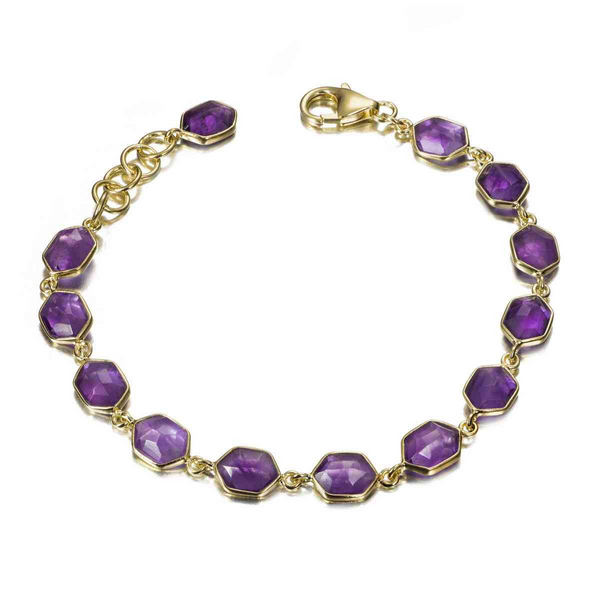 STERLING SILVER 18K YELLOW GOLD MULTI-STONE AMETHYST BRACELET Lester Martin Dresher, PA