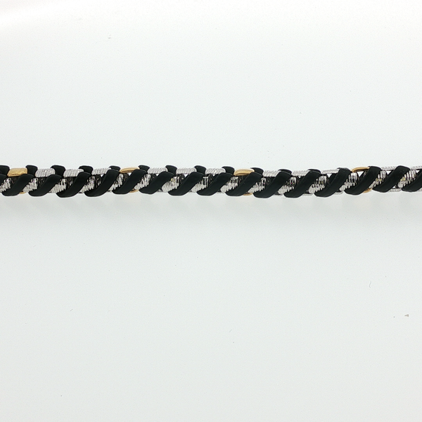 STERLING SILVER AND 18K YELLOW GOLD MEN'S TEXTURED BOX BRACELET WOVEN WITH BLACK LEATHER, Image 2 Lester Martin Dresher, PA