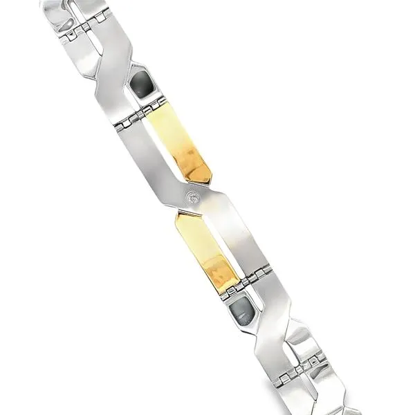 STAINLESS STEEL AND POLISHED AND MATTE ENGRAVEABLE LINK ID BRACELET Lester Martin Dresher, PA