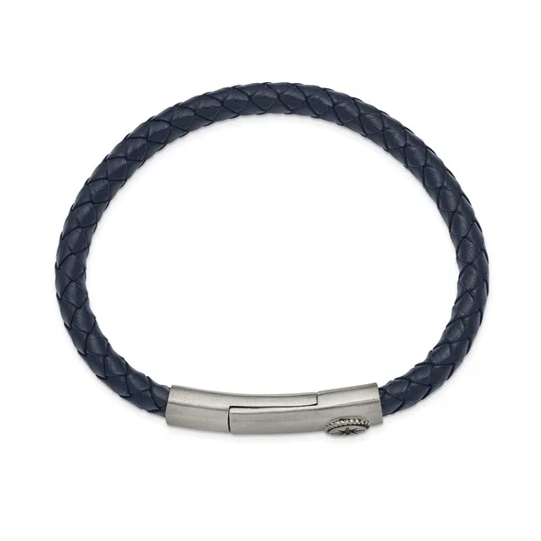 STAINLESS STEEL ANTIQUED AND BRUSHED COMPASS NAVY BLUE BRAIDED  BRACELET Image 2 Lester Martin Dresher, PA