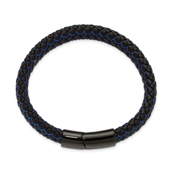 CHISEL STAINLESS STEEL BLACK LEATHER AND BLUE FABRIC  BRACELET Image 2 Lester Martin Dresher, PA
