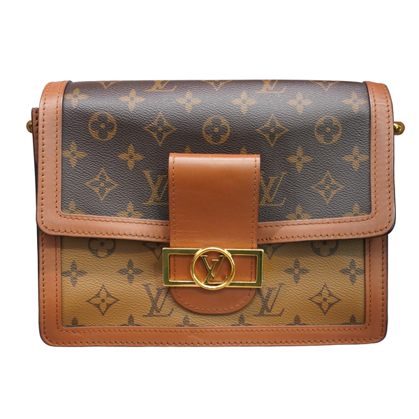 Louis Vuitton Dauphine MM Reverse Monogram Crossbody with Gold chain and Top Handle Lumina Gem Wilmington, NC