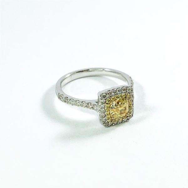 .65ct Radiant Cut Fancy Yellow Diamond Engagement Ring Image 2 Lumina Gem Wilmington, NC