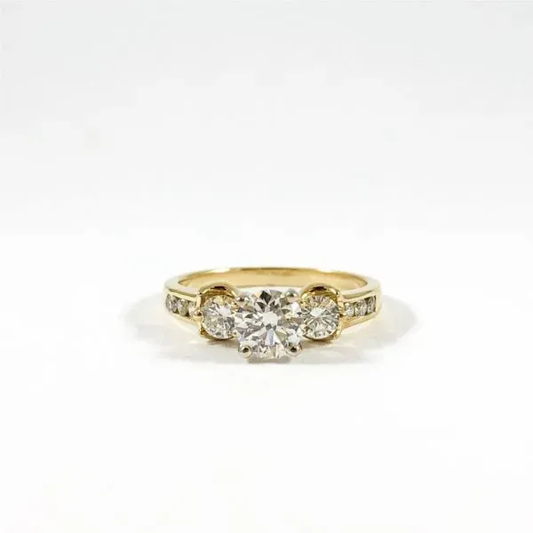 Three Stone Diamond Ring in a Diamond and Yellow Gold Setting Lumina Gem Wilmington, NC