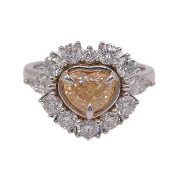 1.50ct Yellow Diamond Heart in a 1.54ctw Diamond and 14k Two Tone Gold Setting Lumina Gem Hampstead, NC