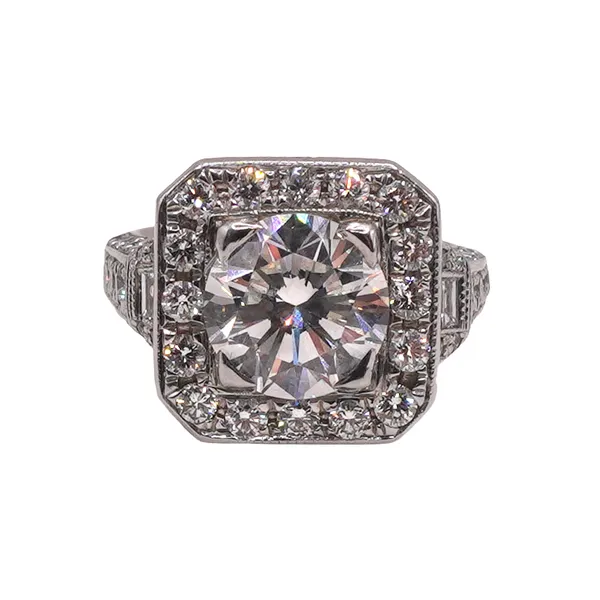 3.03ctw Diamond Ring with Cushion Halo- 14k White Gold Lumina Gem Wilmington, NC
