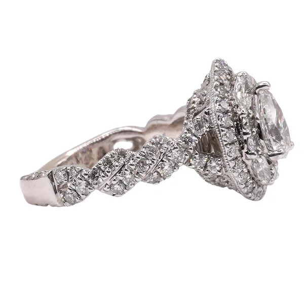 Pear Shaped Center Diamond Ring with Double Halo Diamonds- 14k White Gold Image 4 Lumina Gem Hampstead, NC