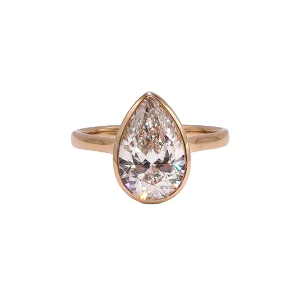 3.02ct Pear Shaped Lab Grown Diamond Bezel Set Ring- 14k Yellow Gold Lumina Gem Wilmington, NC