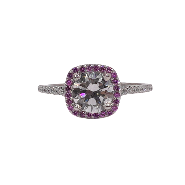 1.81ct Center Diamond in a Pink Sapphire Halo- 14k White Gold Lumina Gem Wilmington, NC