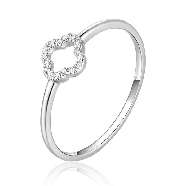 Luvente .03ctw Diamond Clover Ring- 14k White Gold Lumina Gem Wilmington, NC